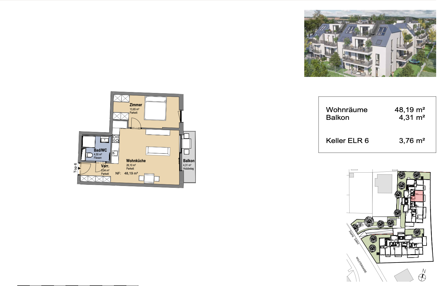 Neues Wohnbauprojekt nähe Schwarzlackenau & Donauinsel I Tiefgarage & effiziente Wärmetechnik I Fußbodenheizung & Kühlung (copy) / / 1210 Wien / Bild 1